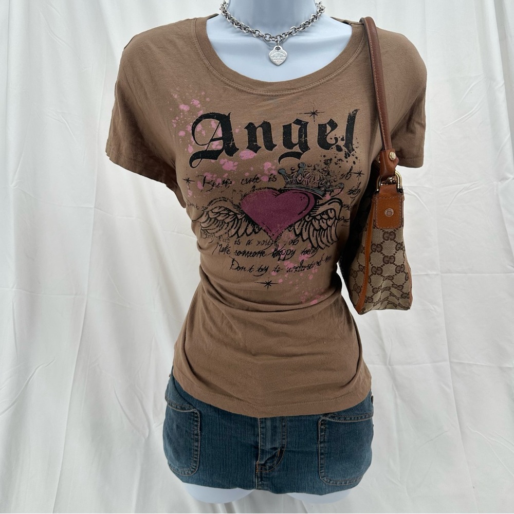 Y2K Brown Gothic “Angel” No Boundaries Graphic Tee